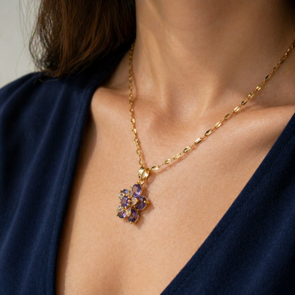 Amelyth Violette Blüten Goldkette