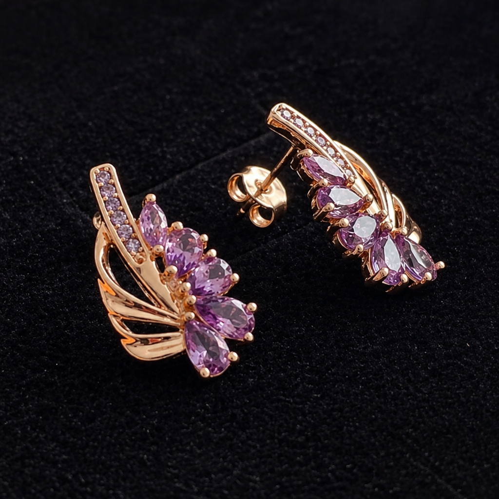 Viorelle Amethyst Flügel Ohrringe aus Roségold