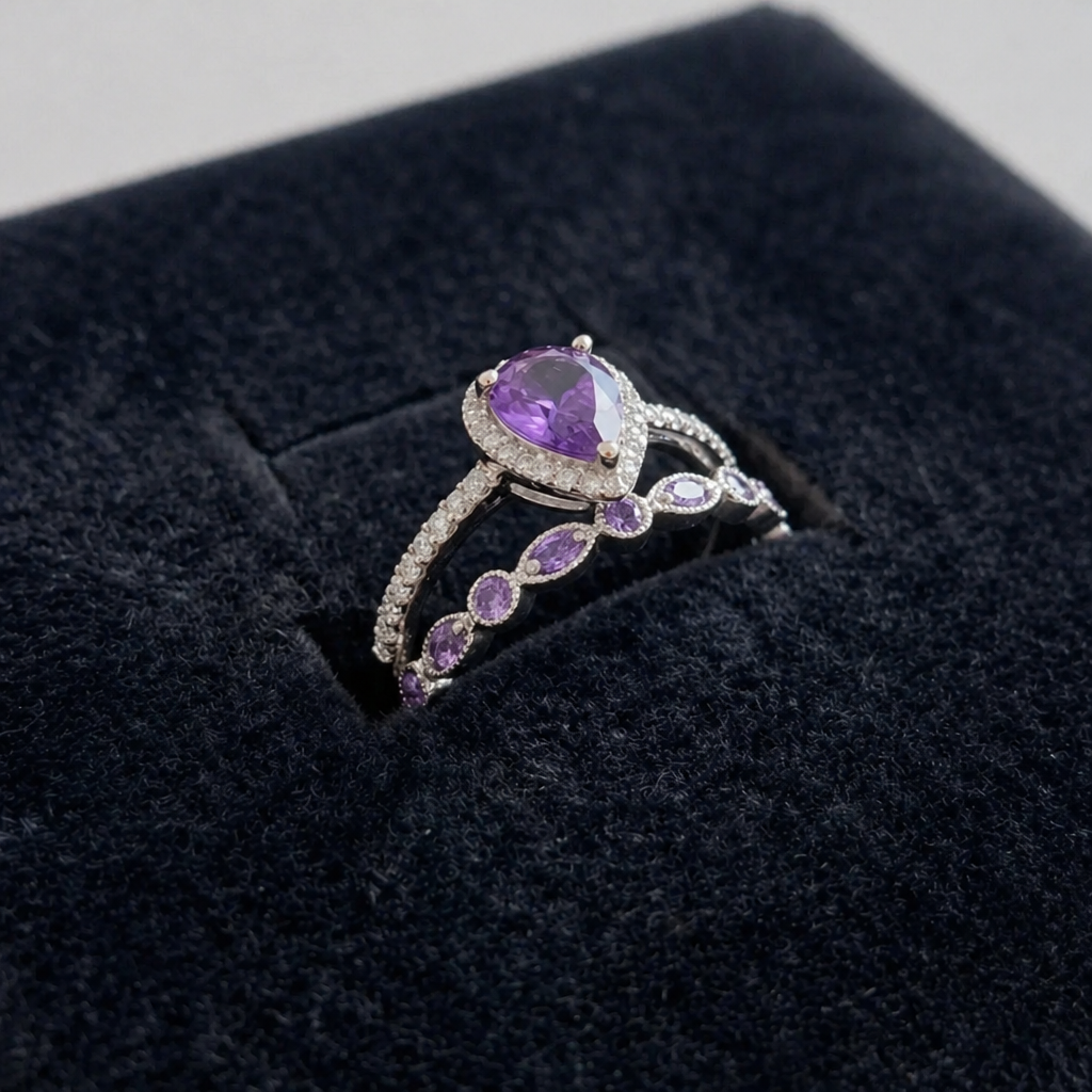 Tropfen-Amethyst Weißgold-Set