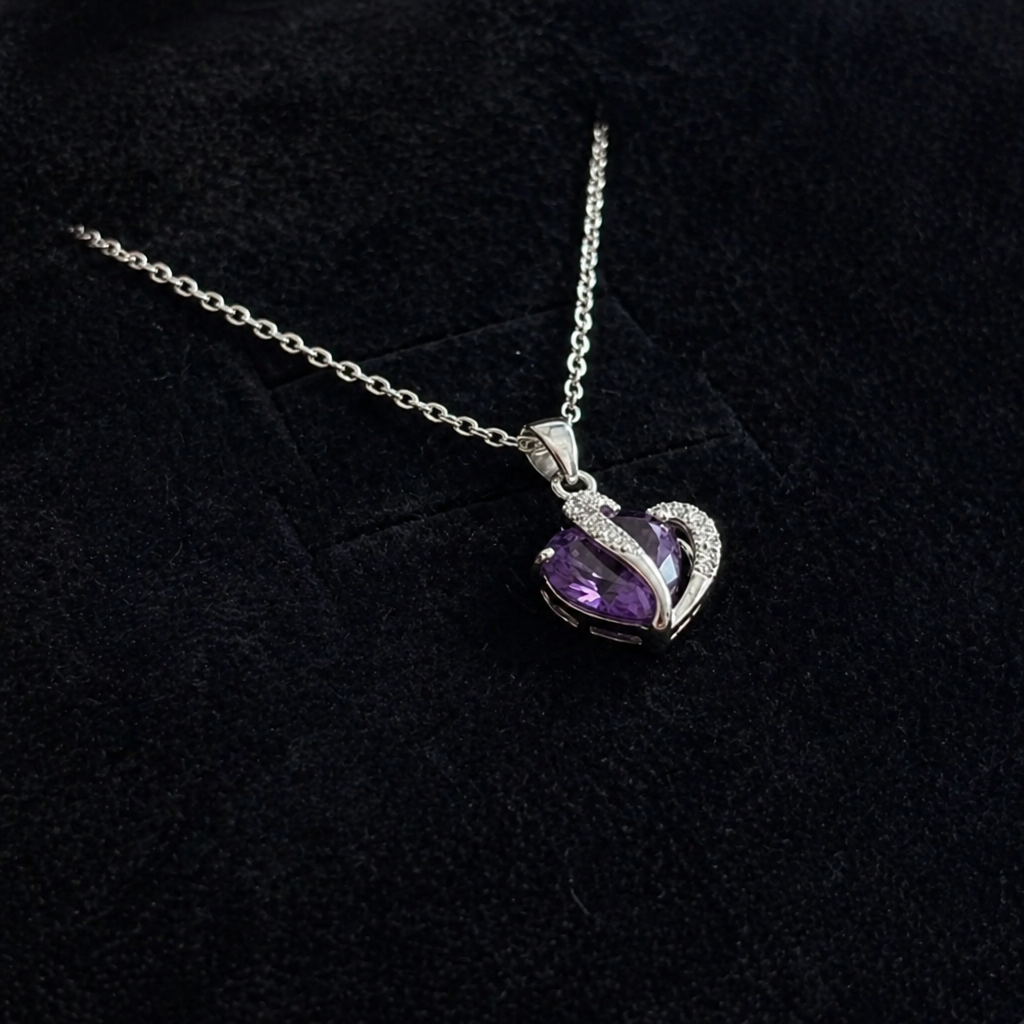 Amethyst Zwei Herzen Weißgold Halskette