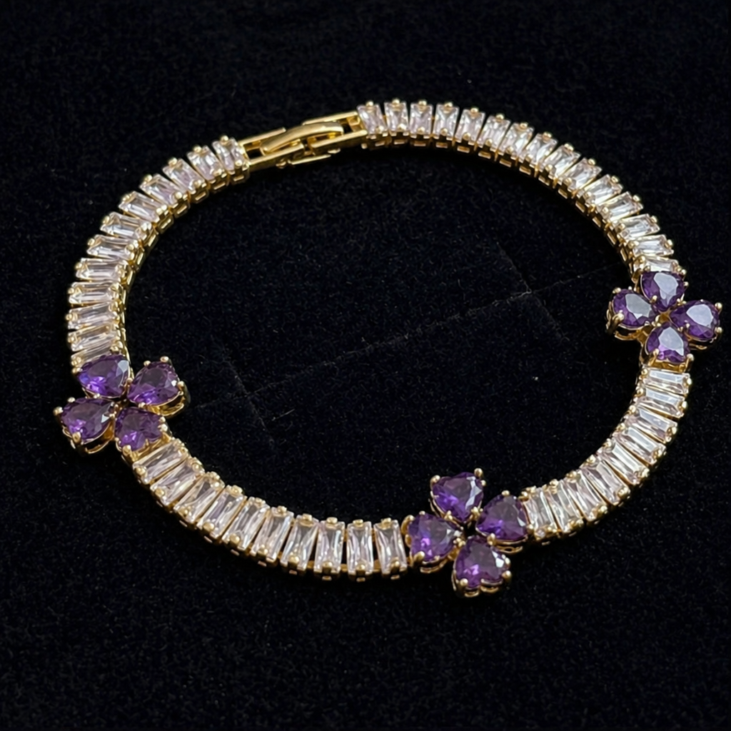 Amethyst-Klee-Herz-Goldarmband