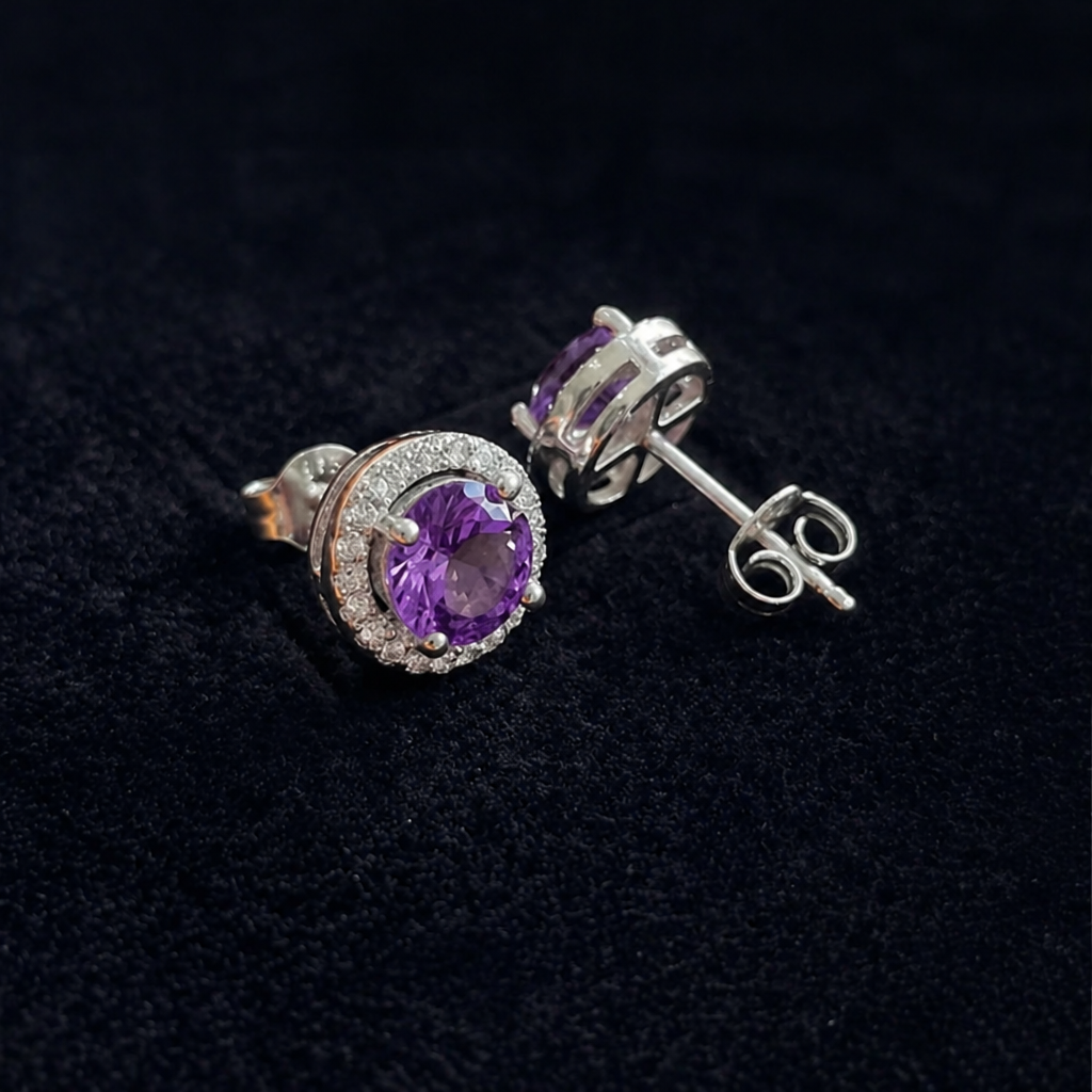 Amethyst Runde Pavé Weißgold Ohrstecker
