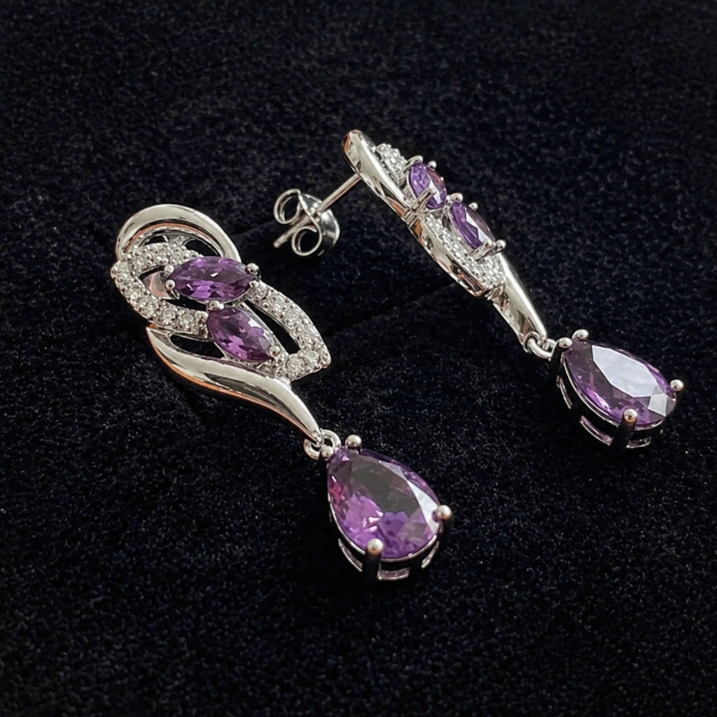 Amethyst Glimmer Tropfen Ohrringe aus Weißgold