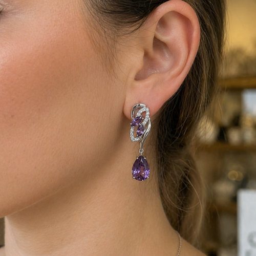 Amethyst Glimmer Tropfen Ohrringe aus Weißgold