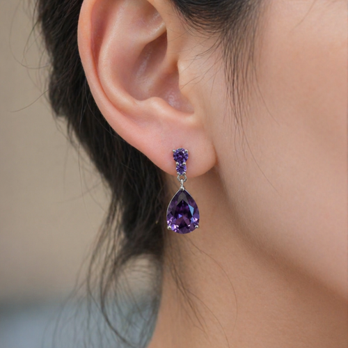 Amethyst Dewdrop Ohrringe aus Weißgold