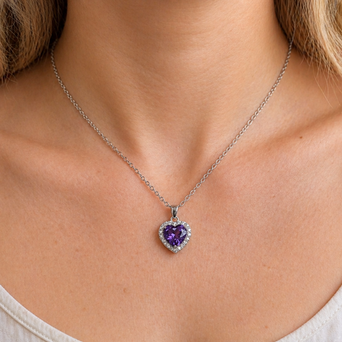 Amethyst Herzstrahlen Halskette aus Weißgold