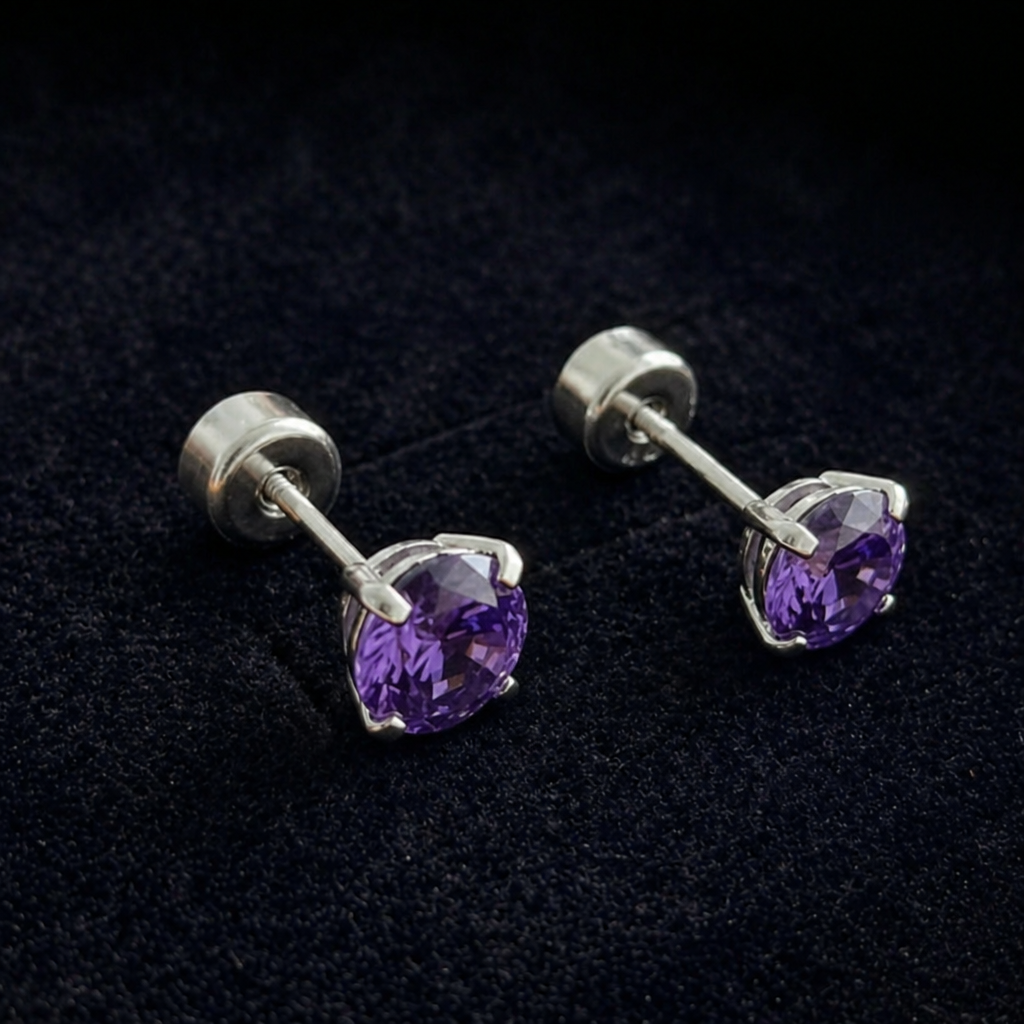 Amethyst Weißgold Runde Ohrstecker