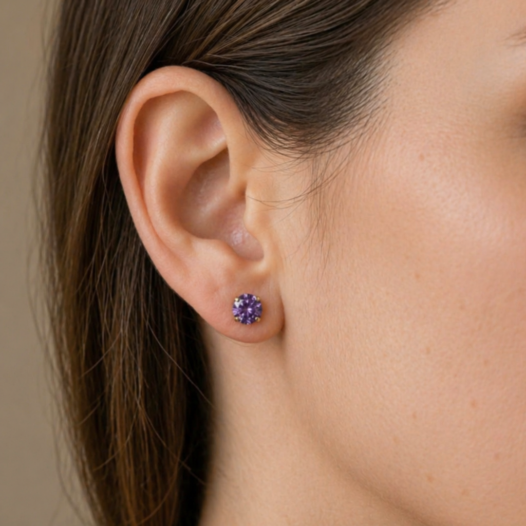 Amethyst Weißgold Runde Ohrstecker