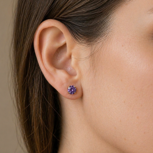 Amethyst Weißgold Runde Ohrstecker