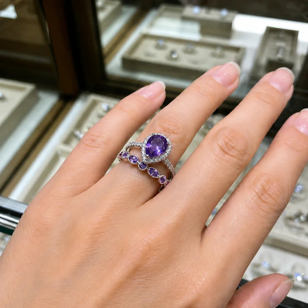 Tropfen-Amethyst Weißgold-Set