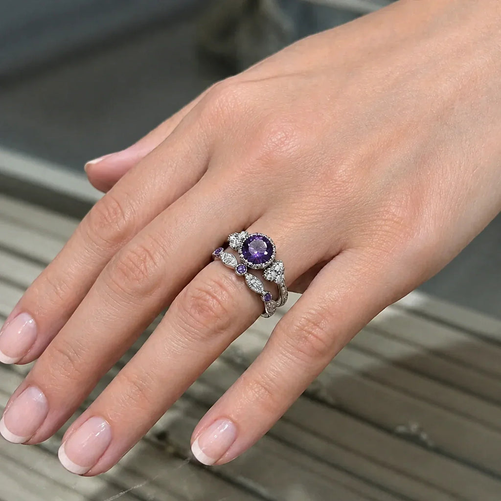 Violetis Krone Weißgold-Ring-Set