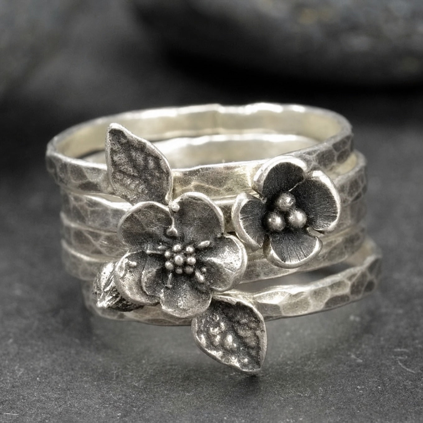 Vintage Blumen Silber Schicht Ring