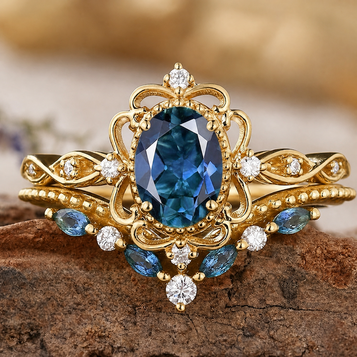 Azelia Saphir Krone Goldring Set