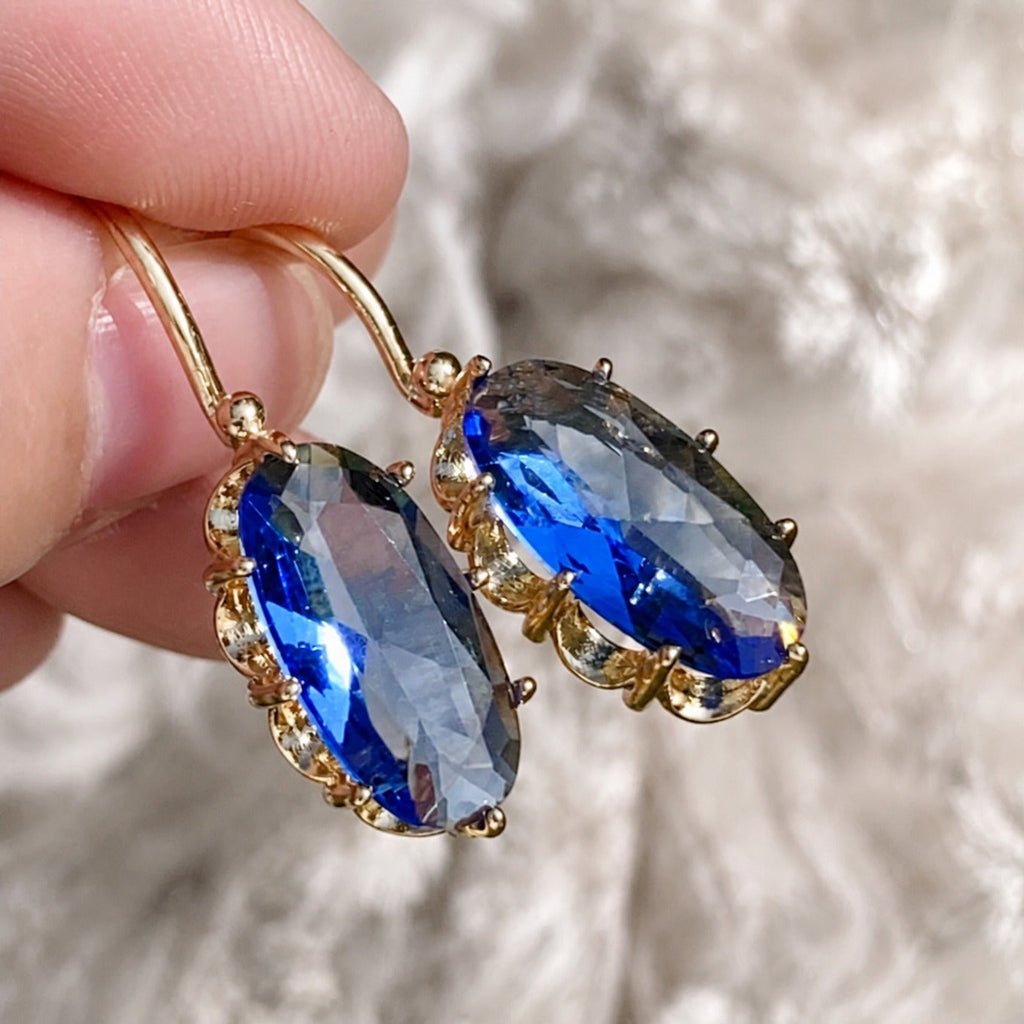 Blaue Blüte Gold Ohrringe