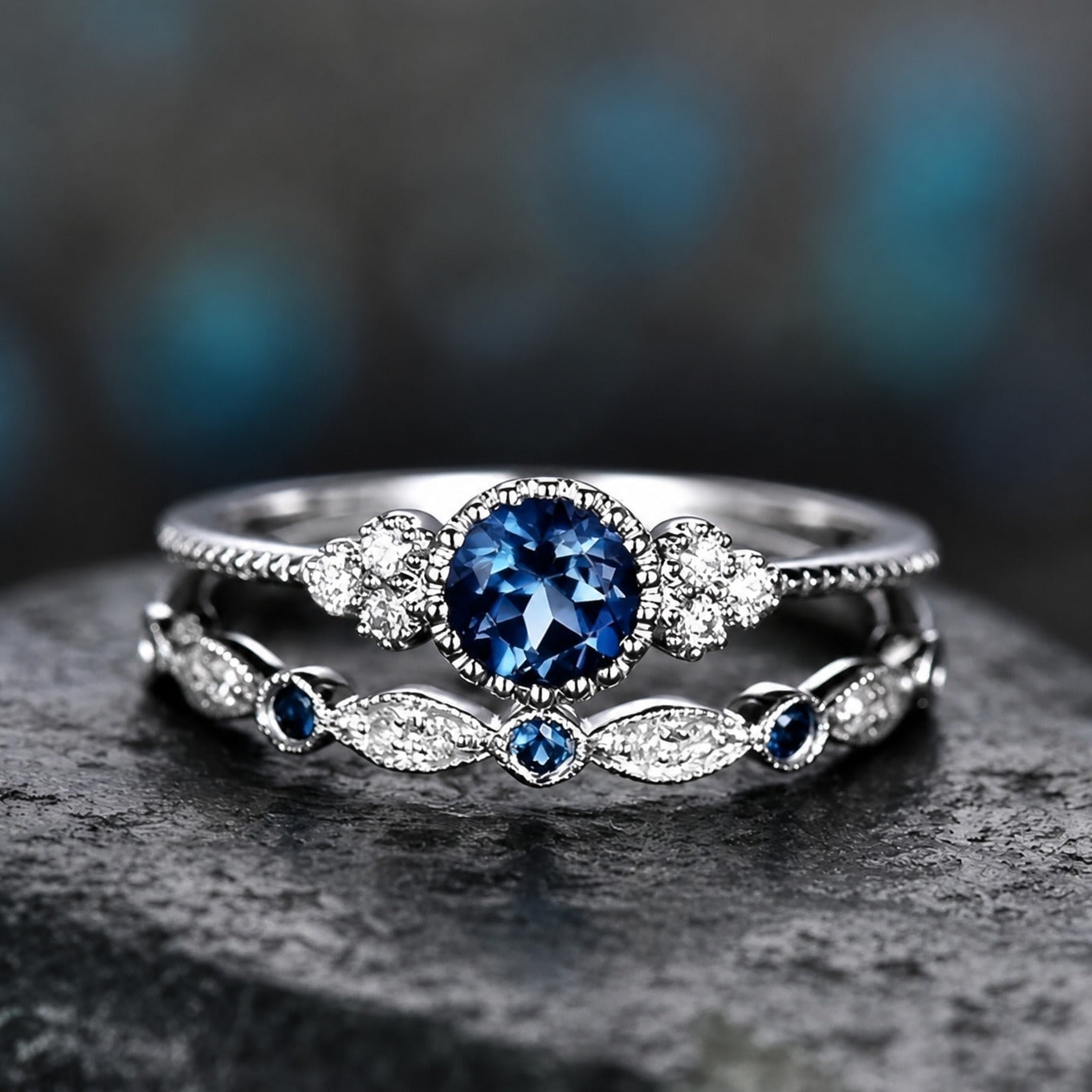 Sapphriel Krone Weißgold Ring Set