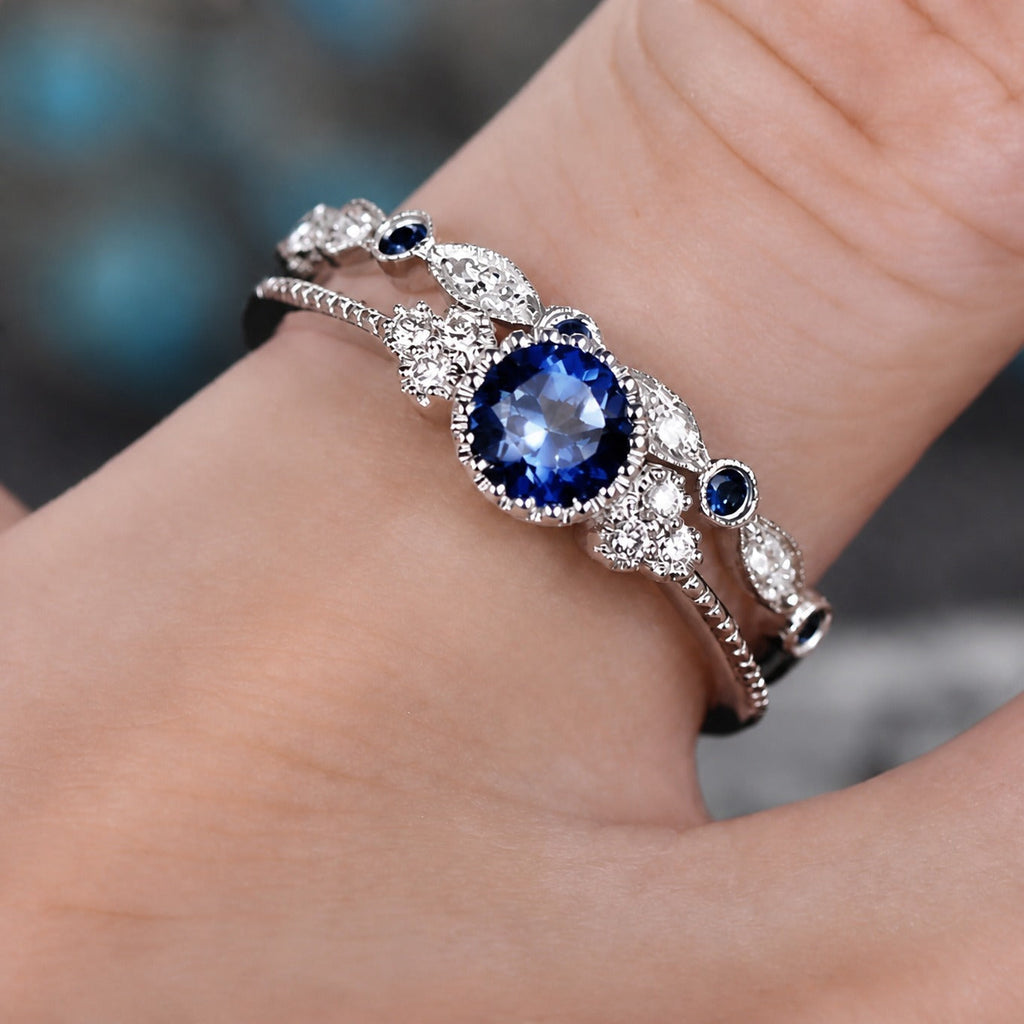 Sapphriel Krone Weißgold Ring Set