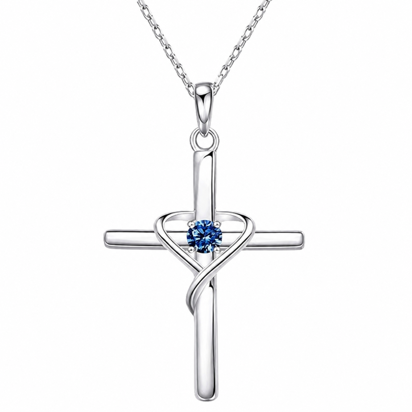Saphir Kreuz Halskette aus Weißgold