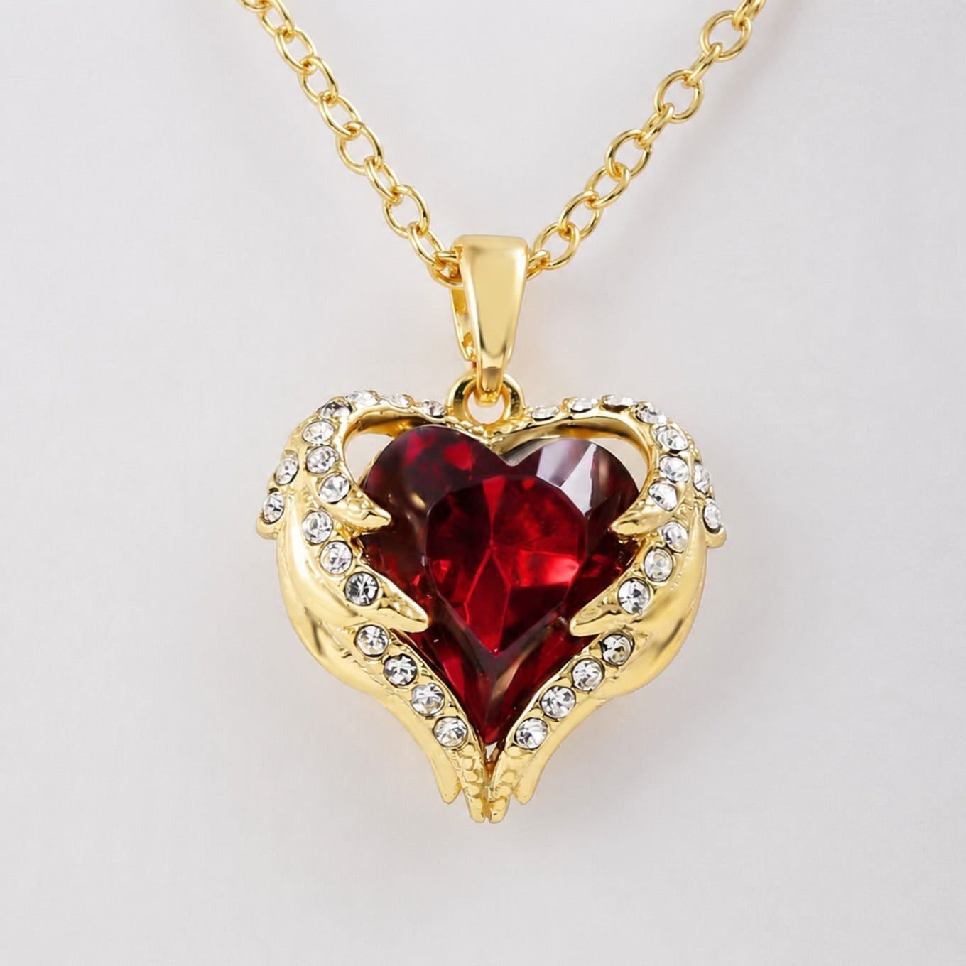 Engel Umarmung Rubin Herz Gold Halskette