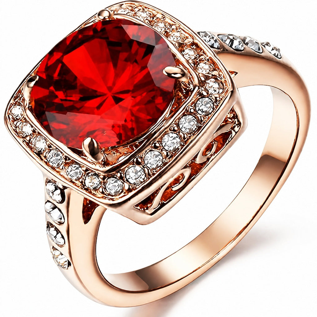 Rubin Halo Rosegold Statement Ring