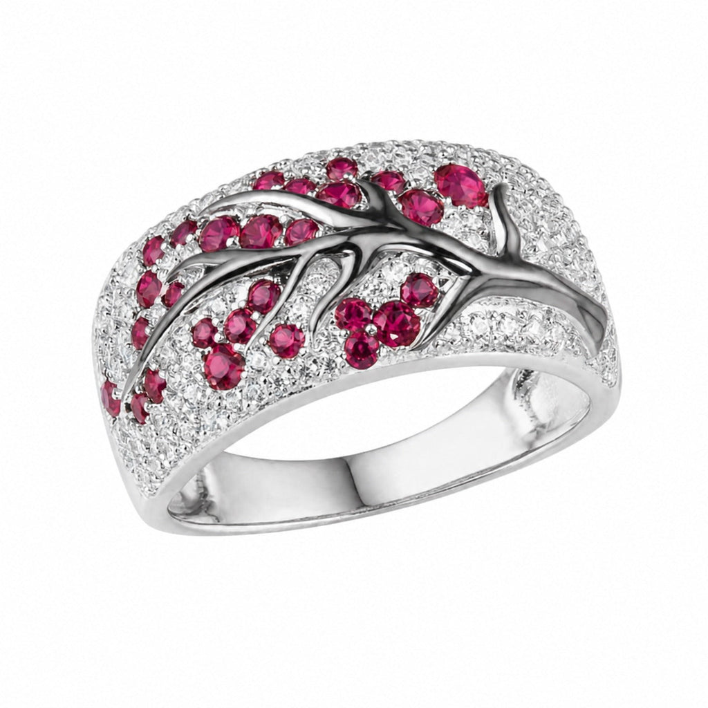 Rubin-Blütenbaum Weißgoldring