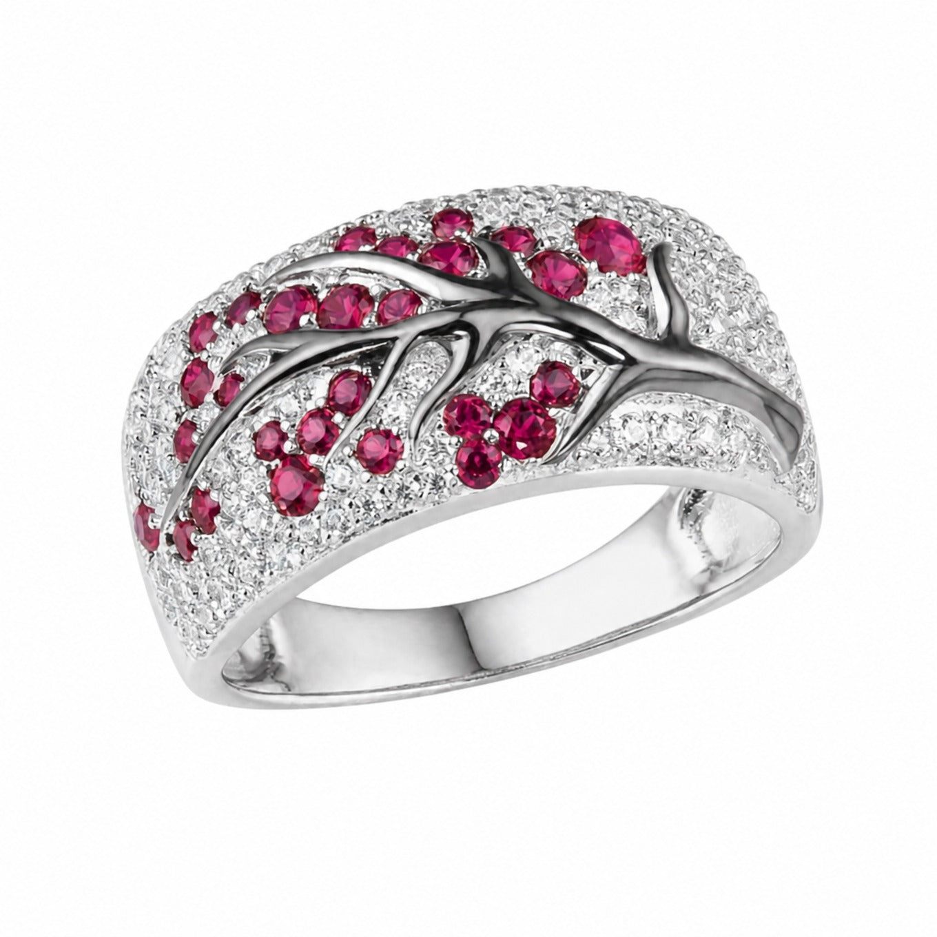Rubin-Blütenbaum Weißgoldring