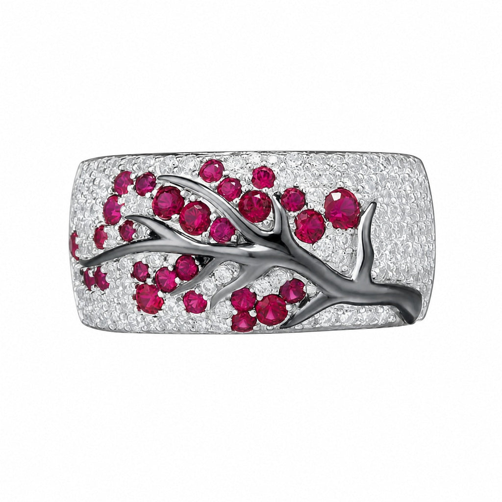 Rubin-Blütenbaum Weißgoldring