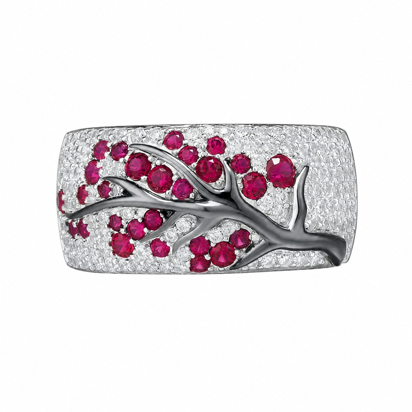 Rubin-Blütenbaum Weißgoldring