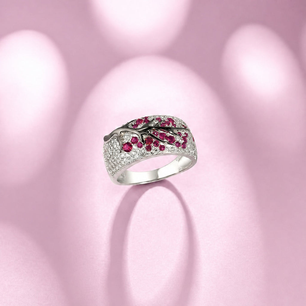 Rubin-Blütenbaum Weißgoldring