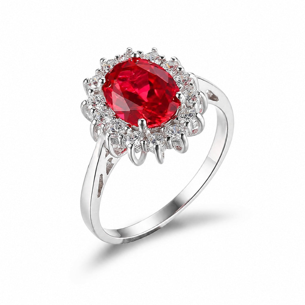 Klassischer Rubin Halo Ring aus Weißgold