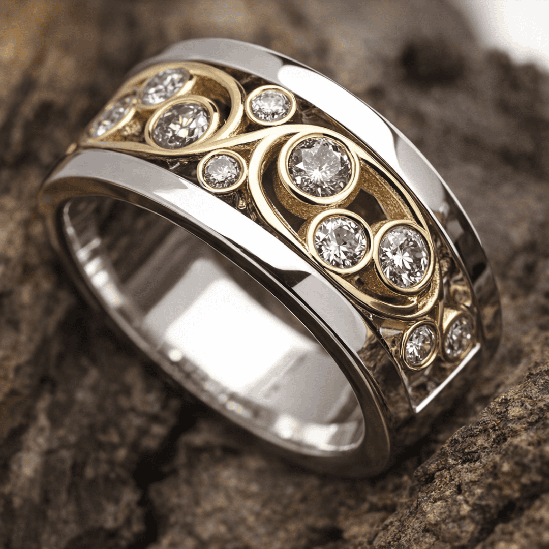 Vintage Gold- und Silber-Efeu-Zirkonia-Ring