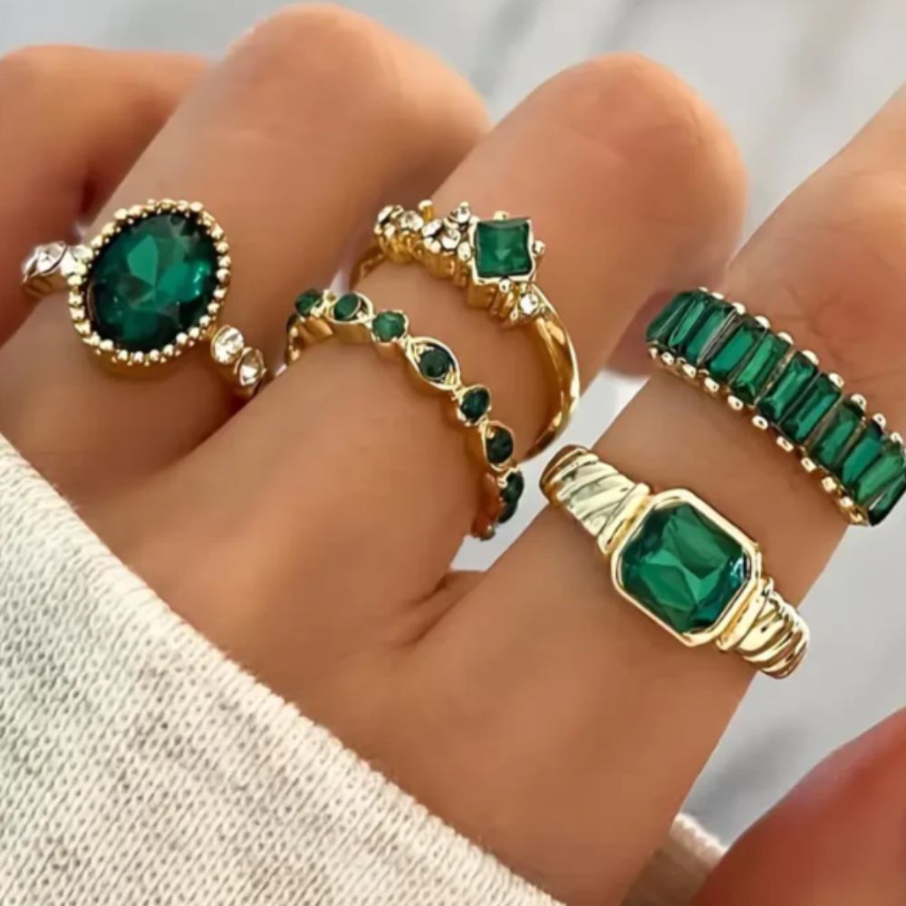 Ring-Set – Smaragdgrüner Stein