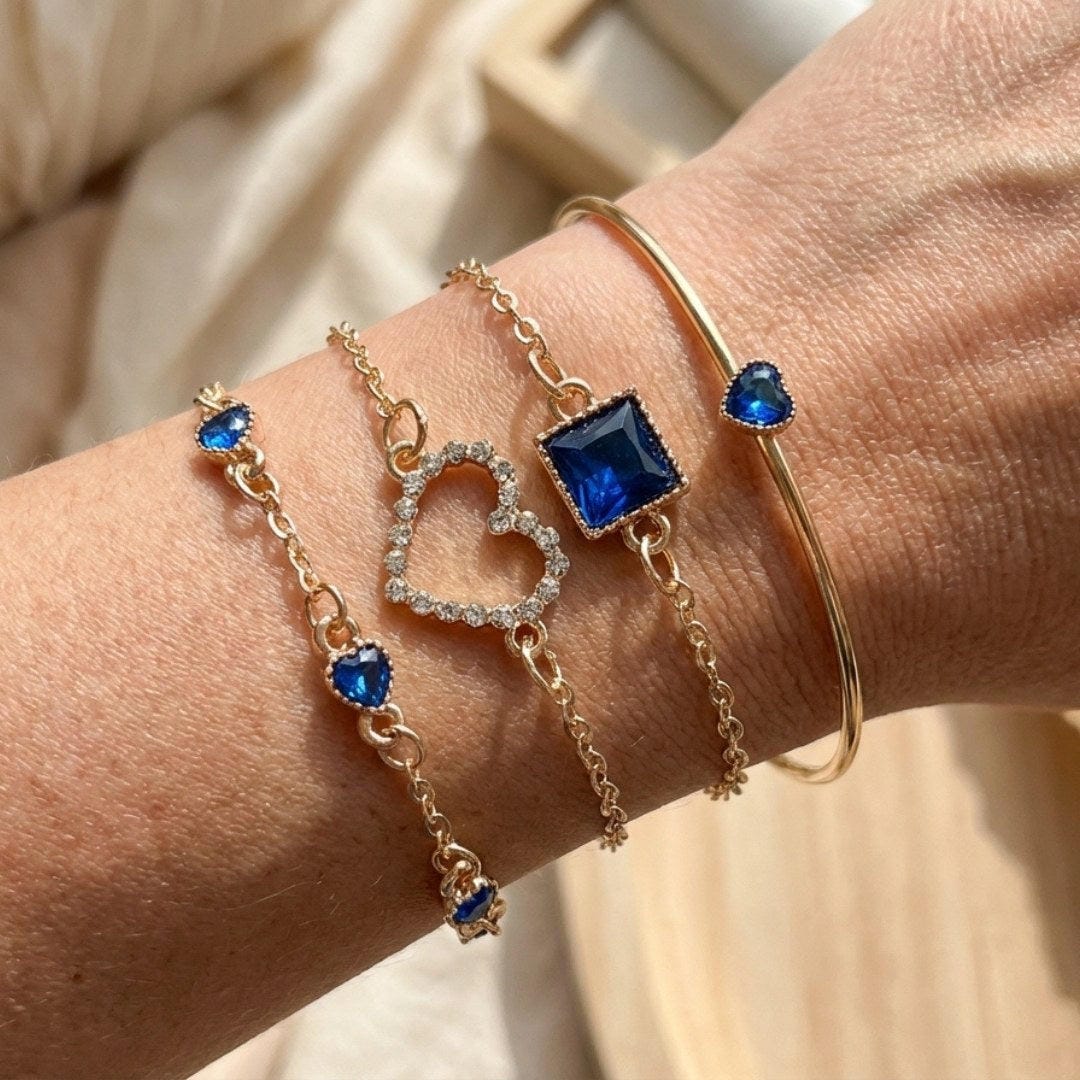 Sapphire Golden Hearts Armband-Set