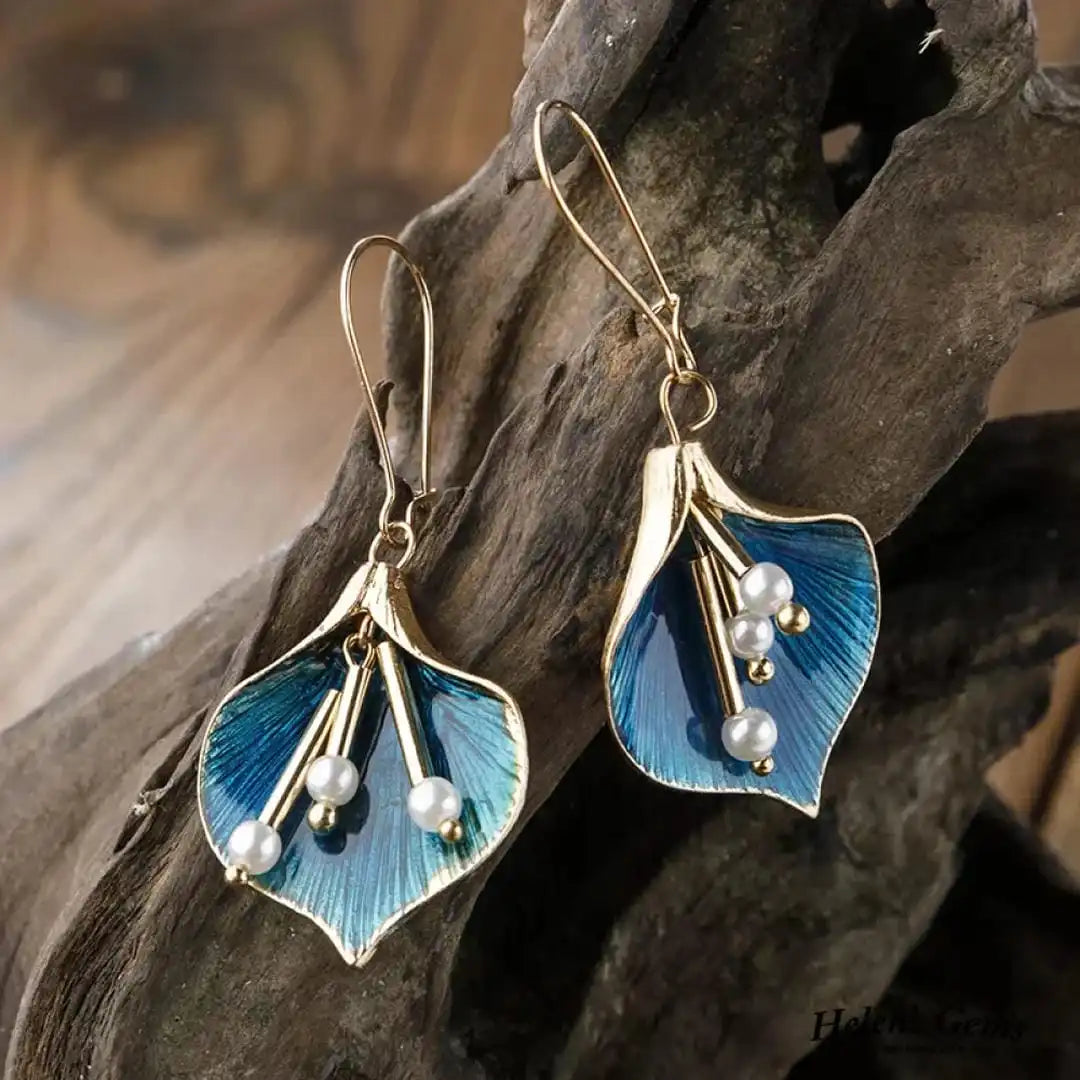 Vintage Blaue Lotus Silberohrringe