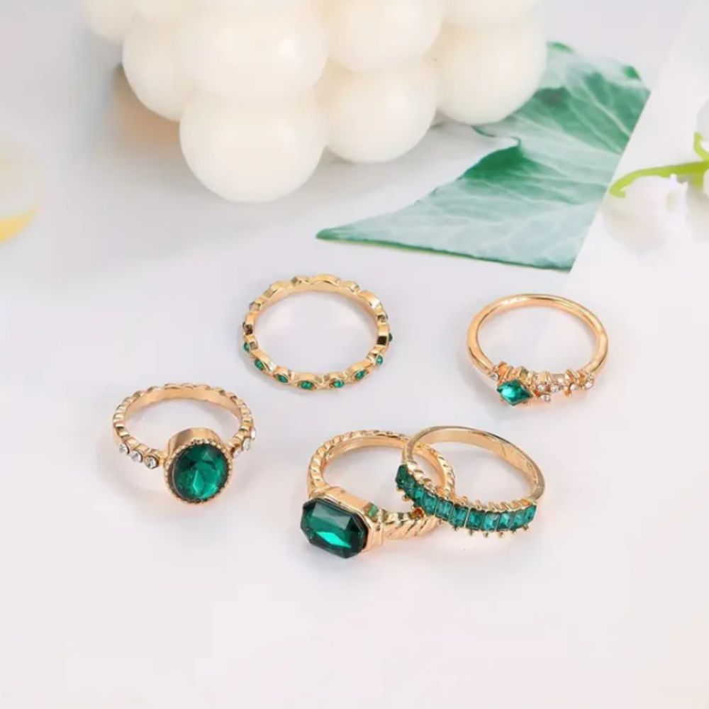 Ring-Set – Smaragdgrüner Stein